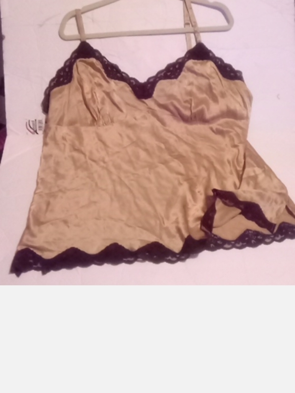 Old Navy Gold Satin Camisole with Black Lace Trim
